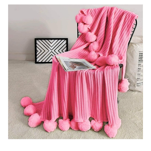 no known brand Other - NEW Pink Pom Pom Throw Blanket Knit Blanket
39x59"